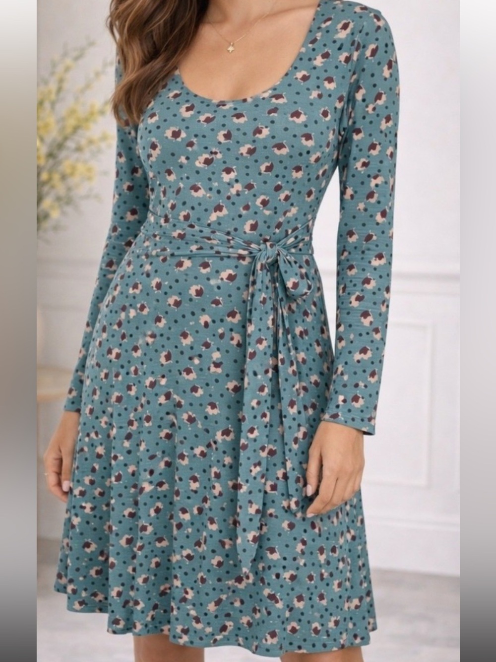 Boden Sylvia Teal Floral Long Sleeve Wrap Dress